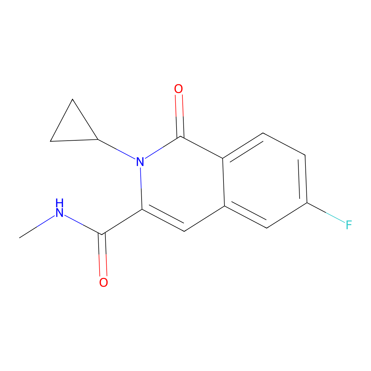 2-cyclopropyl-6-fluoro-N-methyl-1-oxo-1,2-dihydroisoquinoline-3-carboxamide molecular structure, CAS 3054635-23-0