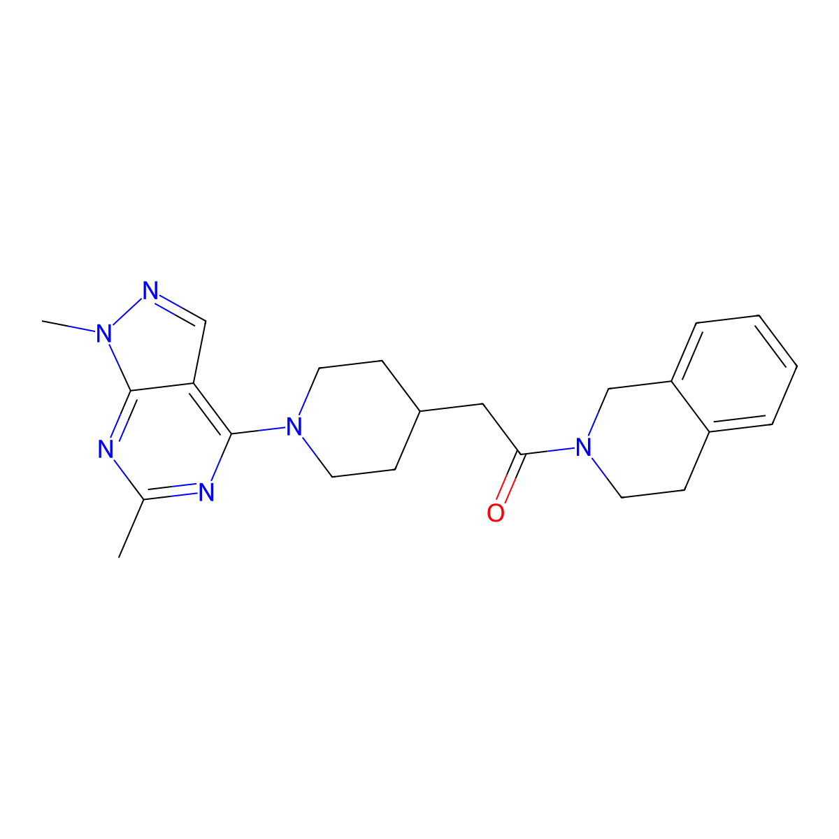 2-(1-{1,6-dimethyl-1H-pyrazolo[3,4-d]pyrimidin-4-yl}piperidin-4-yl)-1-(1,2,3,4-tetrahydroisoquinolin-2-yl)ethan-1-one molecular structure, CAS 3054635-27-4