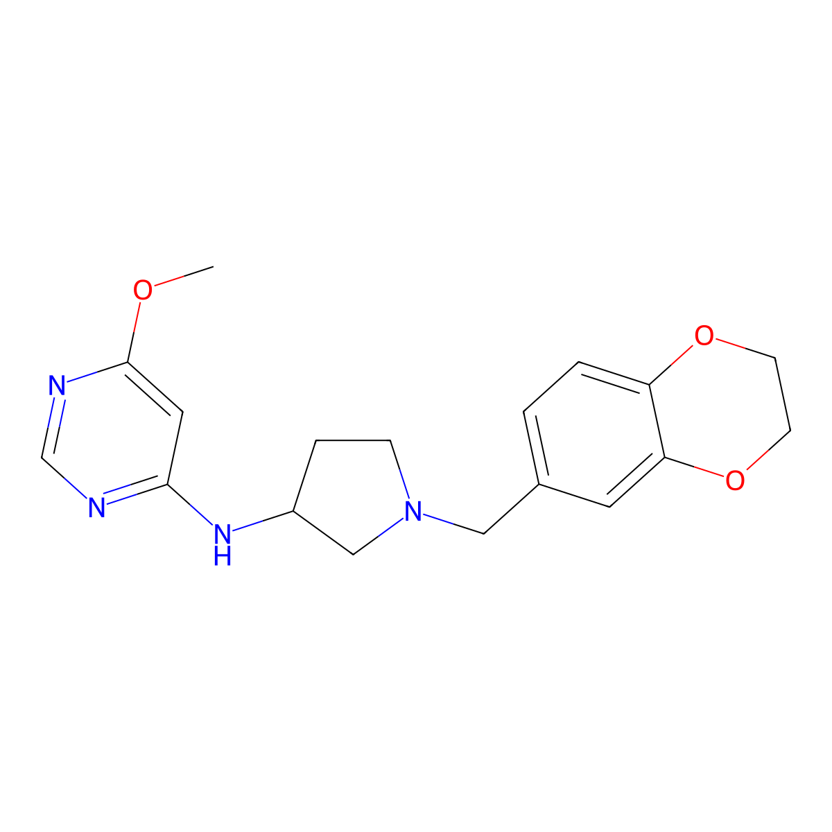 N-{1-[(2,3-dihydro-1,4-benzodioxin-6-yl)methyl]pyrrolidin-3-yl}-6-methoxypyrimidin-4-amine molecular structure, CAS 3054635-32-1
