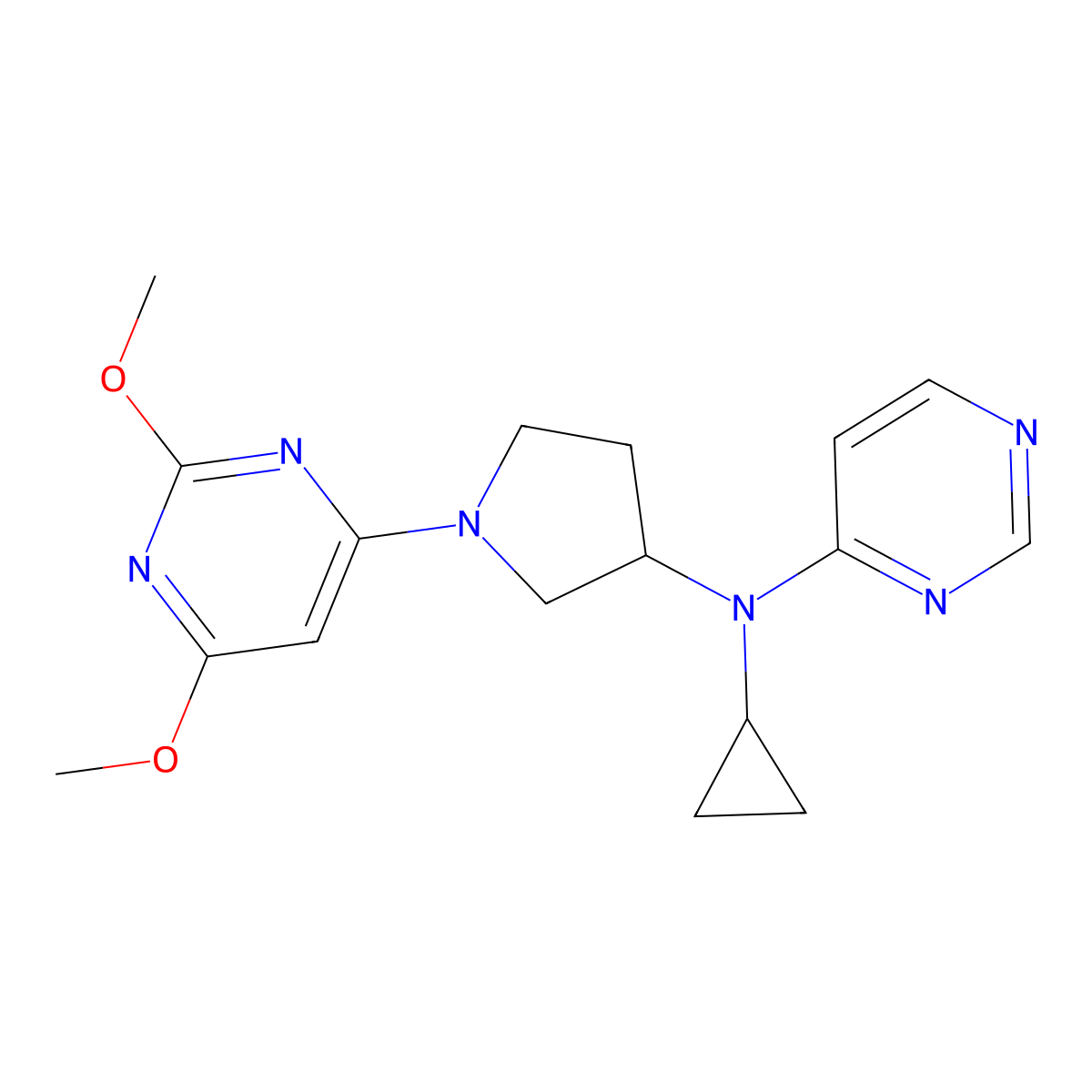 N-cyclopropyl-N-[1-(2,6-dimethoxypyrimidin-4-yl)pyrrolidin-3-yl]pyrimidin-4-amine molecular structure, CAS 3054635-40-1