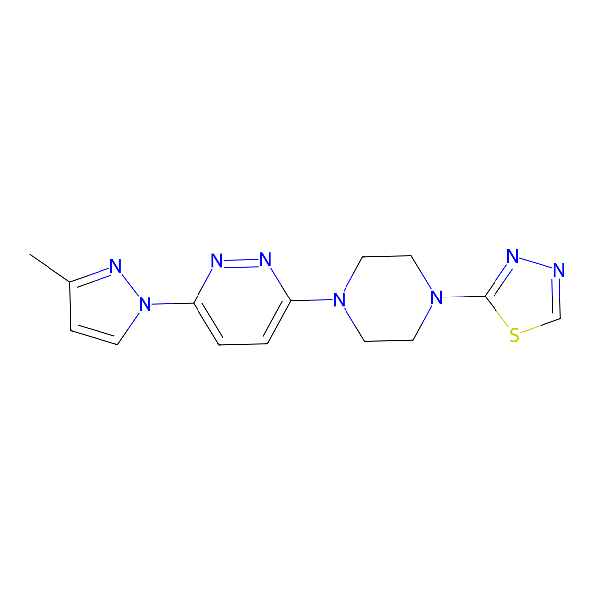 3-(3-methyl-1H-pyrazol-1-yl)-6-[4-(1,3,4-thiadiazol-2-yl)piperazin-1-yl]pyridazine molecular structure, CAS 3054635-43-4