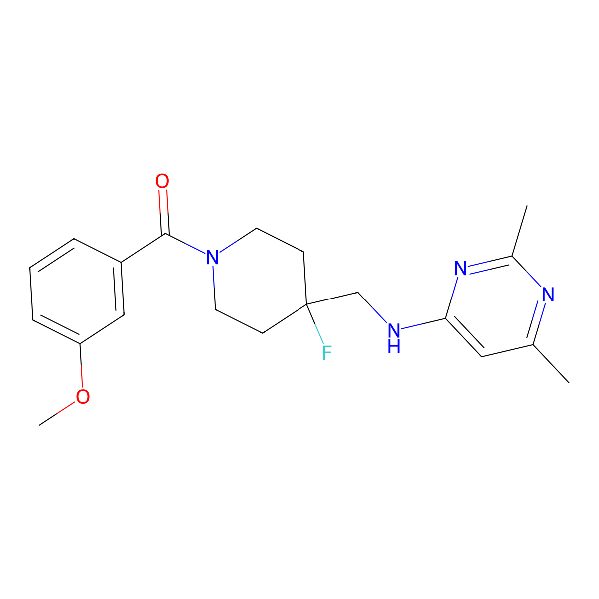 N-{[4-fluoro-1-(3-methoxybenzoyl)piperidin-4-yl]methyl}-2,6-dimethylpyrimidin-4-amine molecular structure, CAS 3054635-47-8
