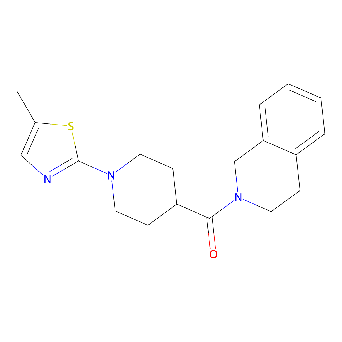 2-[1-(5-Methyl-1,3-thiazol-2-yl)piperidine-4-carbonyl]-1,2,3,4-tetrahydroisoquinoline molecular structure, CAS 3054635-48-9