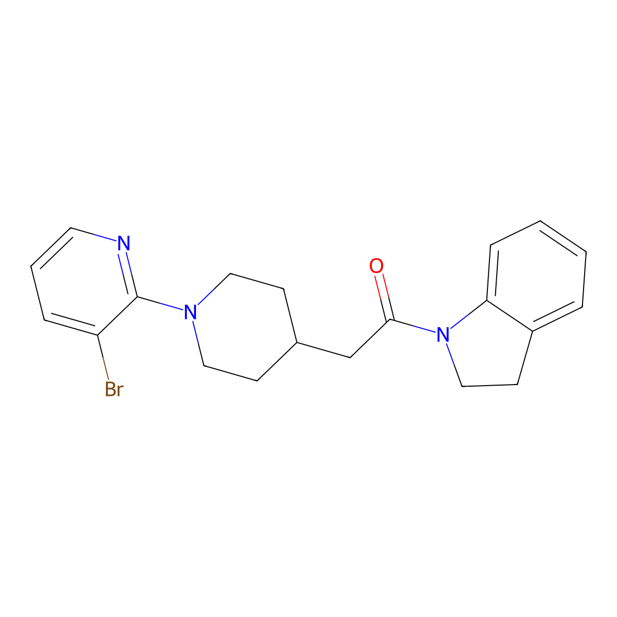2-[1-(3-bromopyridin-2-yl)piperidin-4-yl]-1-(2,3-dihydro-1H-indol-1-yl)ethan-1-one molecular structure, CAS 3054635-50-3