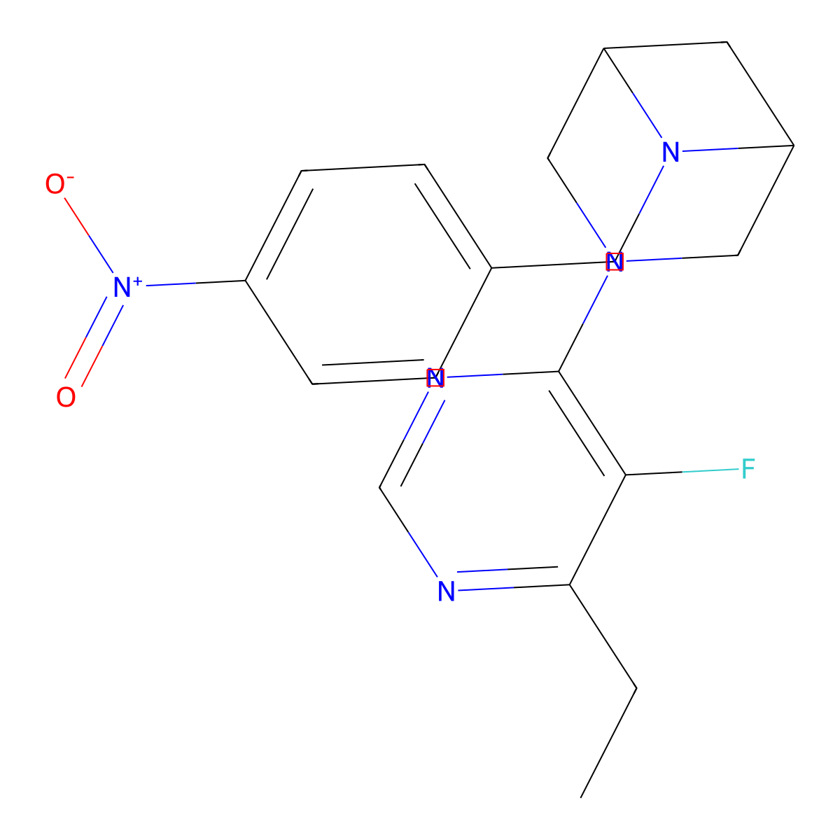 3-(6-Ethyl-5-fluoropyrimidin-4-yl)-6-[(4-nitrophenyl)methyl]-3,6-diazabicyclo[3.1.1]heptane molecular structure, CAS 3054635-53-6