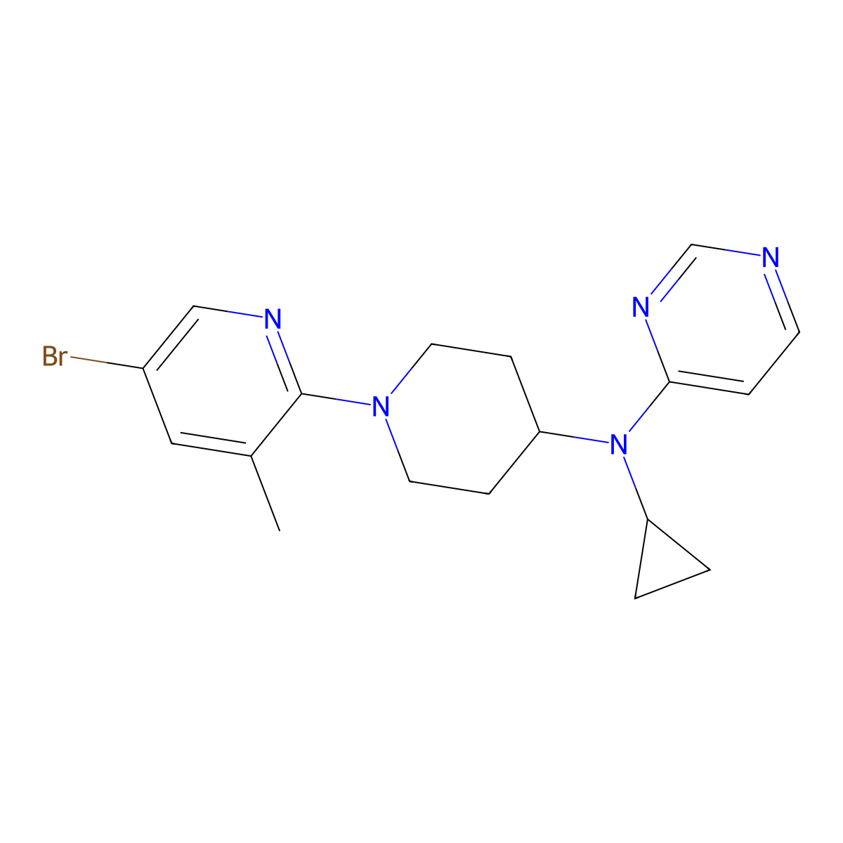 N-[1-(5-bromo-3-methylpyridin-2-yl)piperidin-4-yl]-N-cyclopropylpyrimidin-4-amine molecular structure, CAS 3054635-54-7