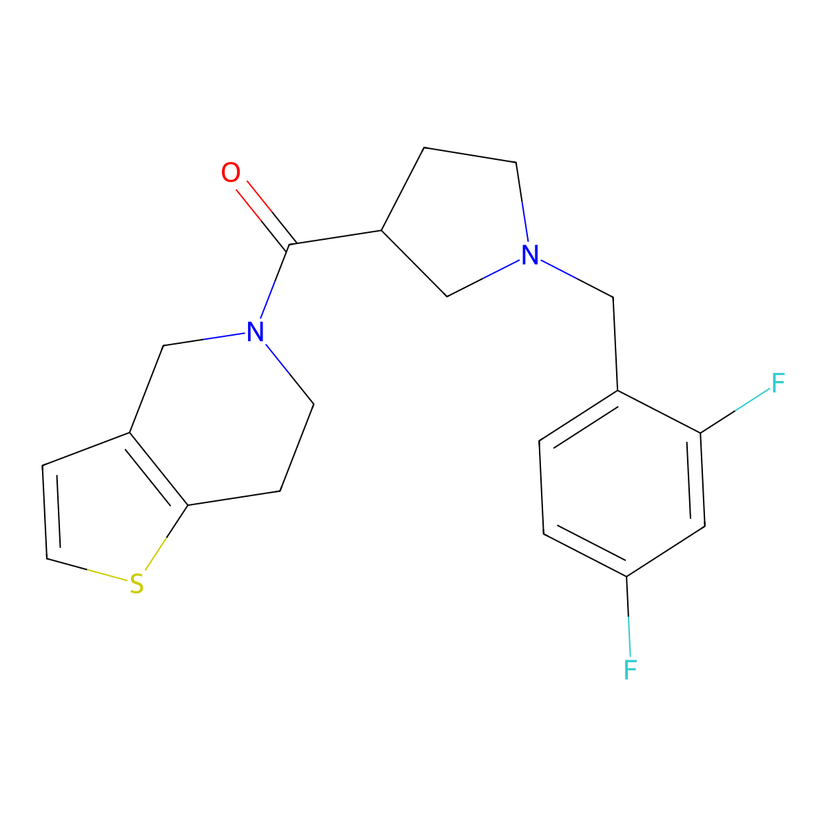 1-[(2,4-difluorophenyl)methyl]-3-{4H,5H,6H,7H-thieno[3,2-c]pyridine-5-carbonyl}pyrrolidine molecular structure, CAS 3054635-55-8