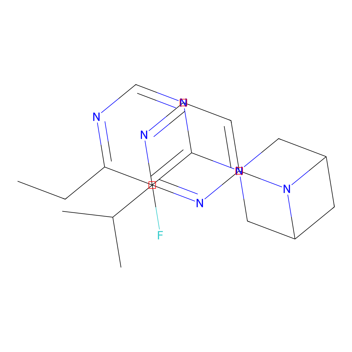 3-(6-Ethyl-5-fluoropyrimidin-4-yl)-6-[2-(propan-2-yl)pyrimidin-4-yl]-3,6-diazabicyclo[3.1.1]heptane molecular structure, CAS 3054635-58-1