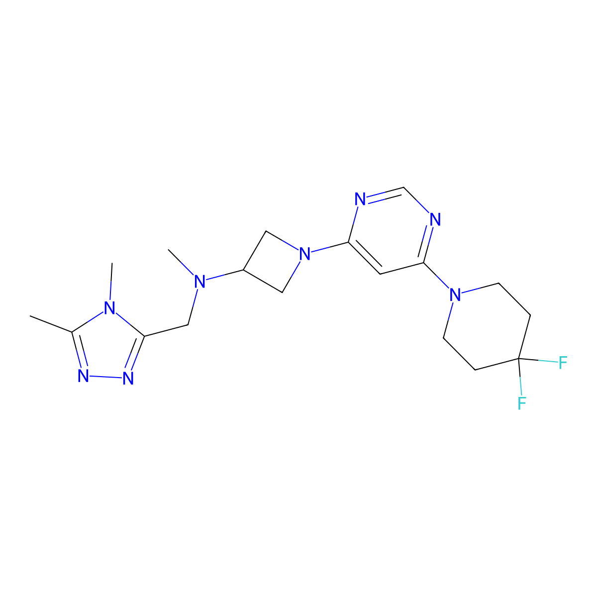1-[6-(4,4-difluoropiperidin-1-yl)pyrimidin-4-yl]-N-[(4,5-dimethyl-4H-1,2,4-triazol-3-yl)methyl]-N-methylazetidin-3-amine molecular structure, CAS 3054635-62-7