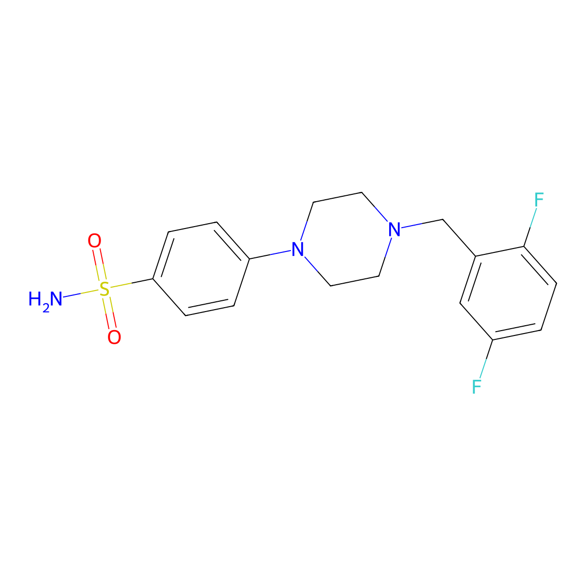 4-{4-[(2,5-Difluorophenyl)methyl]piperazin-1-yl}benzene-1-sulfonamide molecular structure, CAS 3054635-64-9