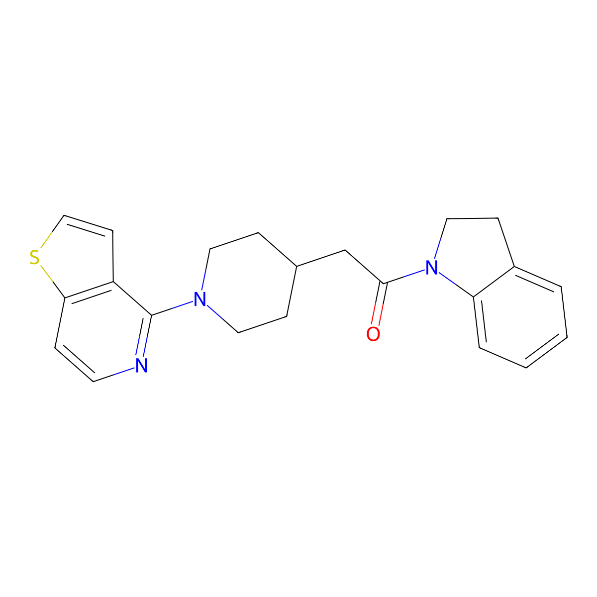 1-(2,3-dihydro-1H-indol-1-yl)-2-(1-{thieno[3,2-c]pyridin-4-yl}piperidin-4-yl)ethan-1-one molecular structure, CAS 3054635-65-0