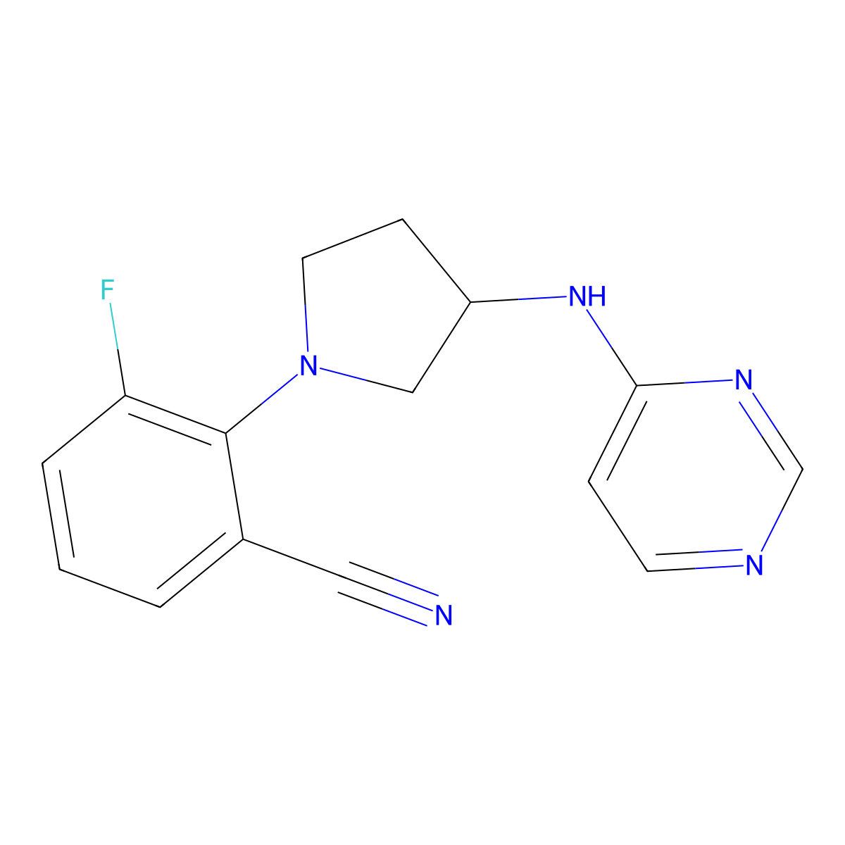 3-Fluoro-2-{3-[(pyrimidin-4-yl)amino]pyrrolidin-1-yl}benzonitrile molecular structure, CAS 3054635-66-1