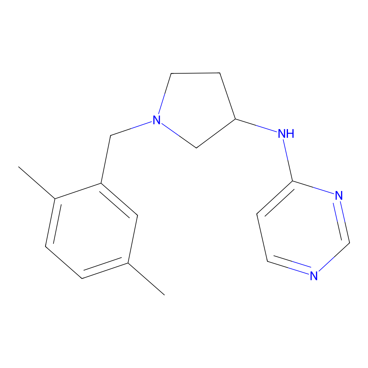 N-{1-[(2,5-dimethylphenyl)methyl]pyrrolidin-3-yl}pyrimidin-4-amine molecular structure, CAS 3054635-69-4