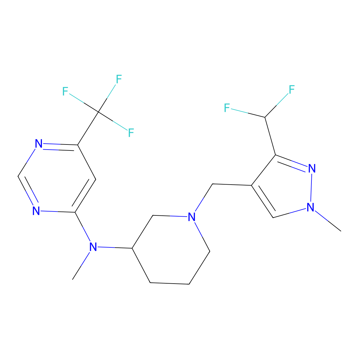 N-(1-{[3-(difluoromethyl)-1-methyl-1H-pyrazol-4-yl]methyl}piperidin-3-yl)-N-methyl-6-(trifluoromethyl)pyrimidin-4-amine molecular structure, CAS 3054635-74-1