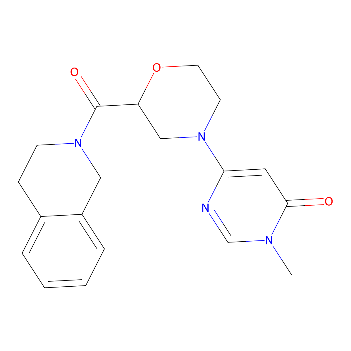 3-Methyl-6-[2-(1,2,3,4-tetrahydroisoquinoline-2-carbonyl)morpholin-4-yl]-3,4-dihydropyrimidin-4-one molecular structure, CAS 3054635-77-4