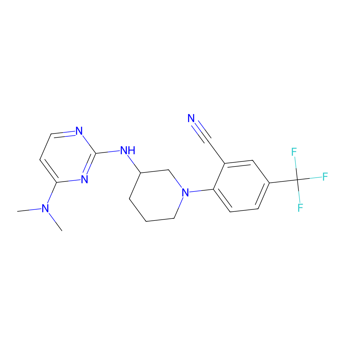 2-(3-{[4-(Dimethylamino)pyrimidin-2-yl]amino}piperidin-1-yl)-5-(trifluoromethyl)benzonitrile molecular structure, CAS 3054635-78-5