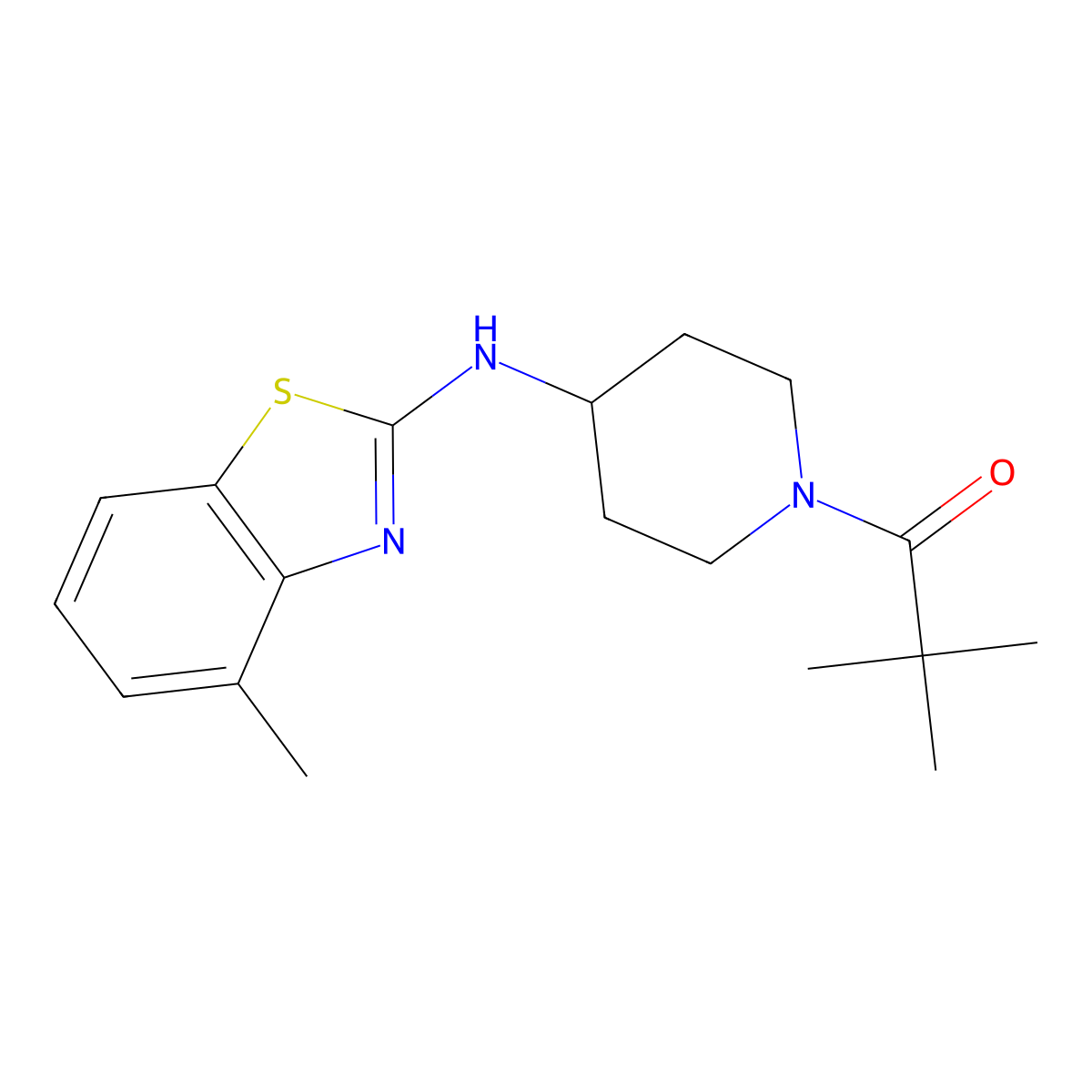 2,2-Dimethyl-1-{4-[(4-methyl-1,3-benzothiazol-2-yl)amino]piperidin-1-yl}propan-1-one molecular structure, CAS 3054635-81-0