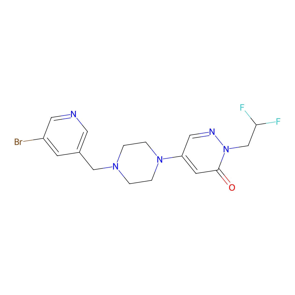 5-{4-[(5-Bromopyridin-3-yl)methyl]piperazin-1-yl}-2-(2,2-difluoroethyl)-2,3-dihydropyridazin-3-one molecular structure, CAS 3054635-84-3