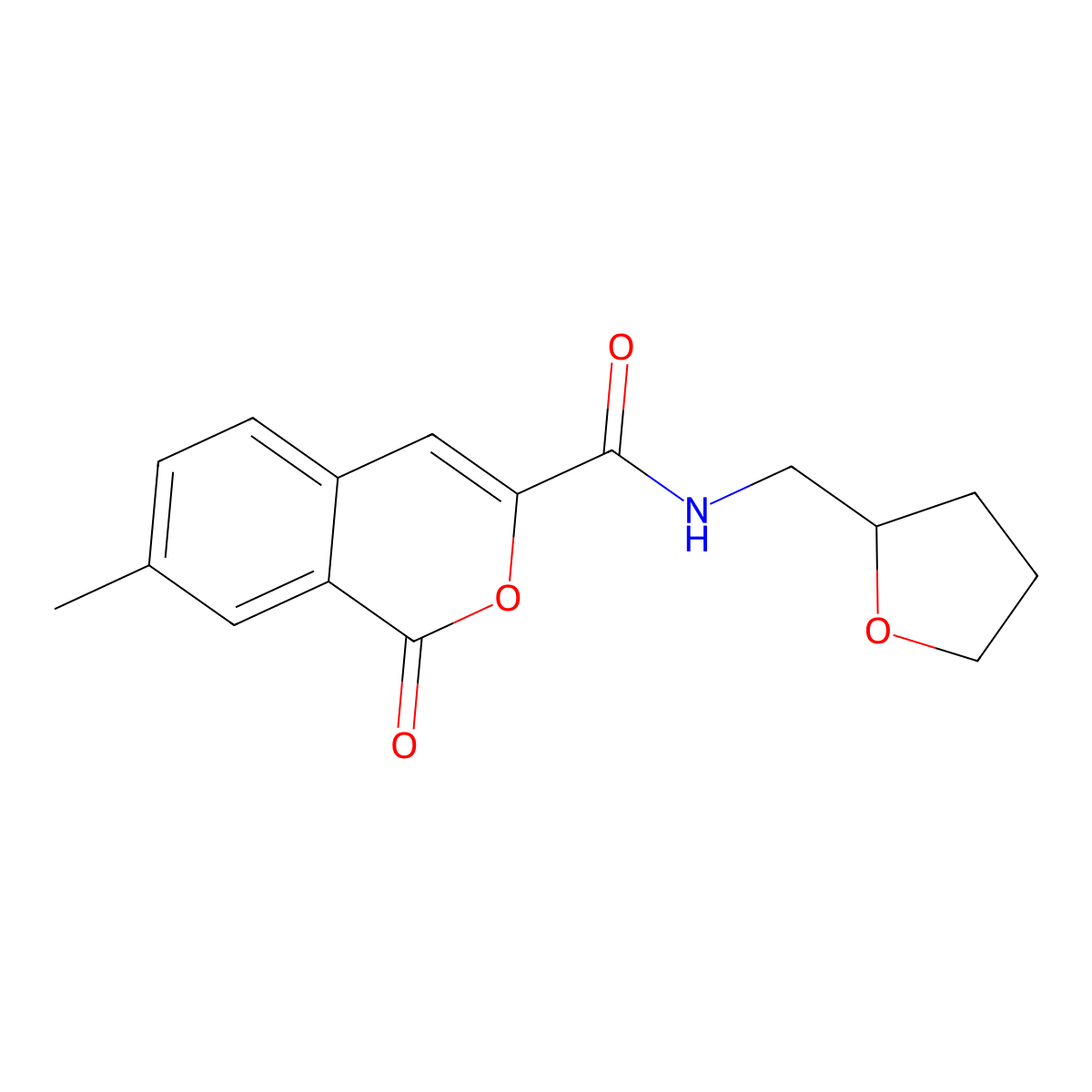 7-methyl-1-oxo-N-[(oxolan-2-yl)methyl]-1H-isochromene-3-carboxamide molecular structure, CAS 3054635-85-4
