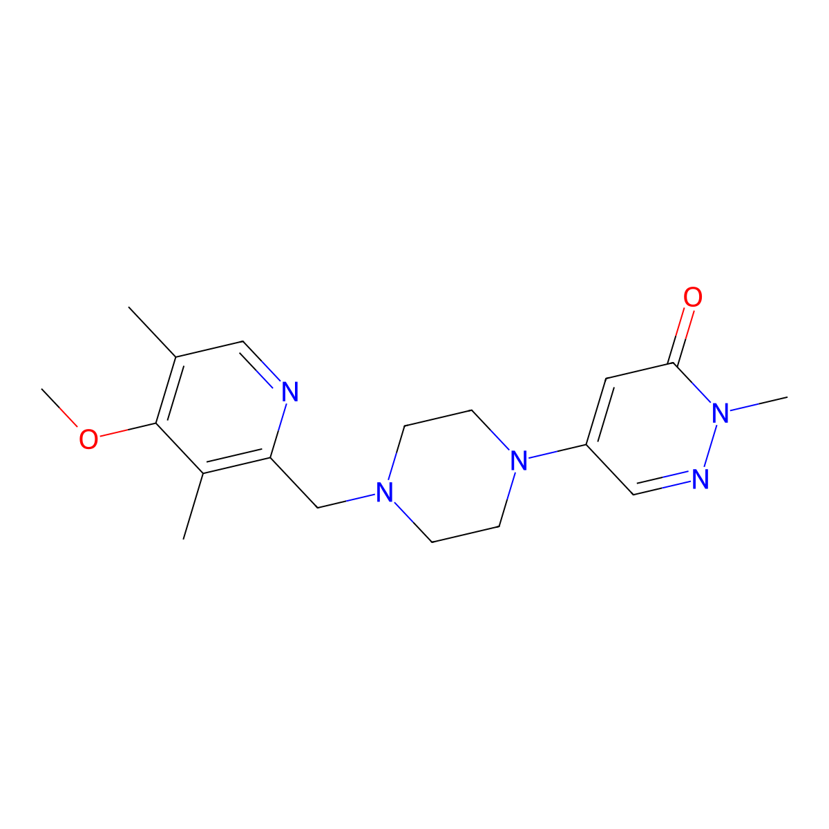 5-{4-[(4-Methoxy-3,5-dimethylpyridin-2-yl)methyl]piperazin-1-yl}-2-methyl-2,3-dihydropyridazin-3-one molecular structure, CAS 3054635-86-5
