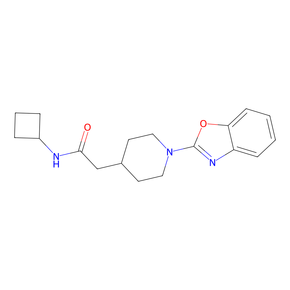 2-[1-(1,3-benzoxazol-2-yl)piperidin-4-yl]-N-cyclobutylacetamide molecular structure, CAS 3054635-91-2