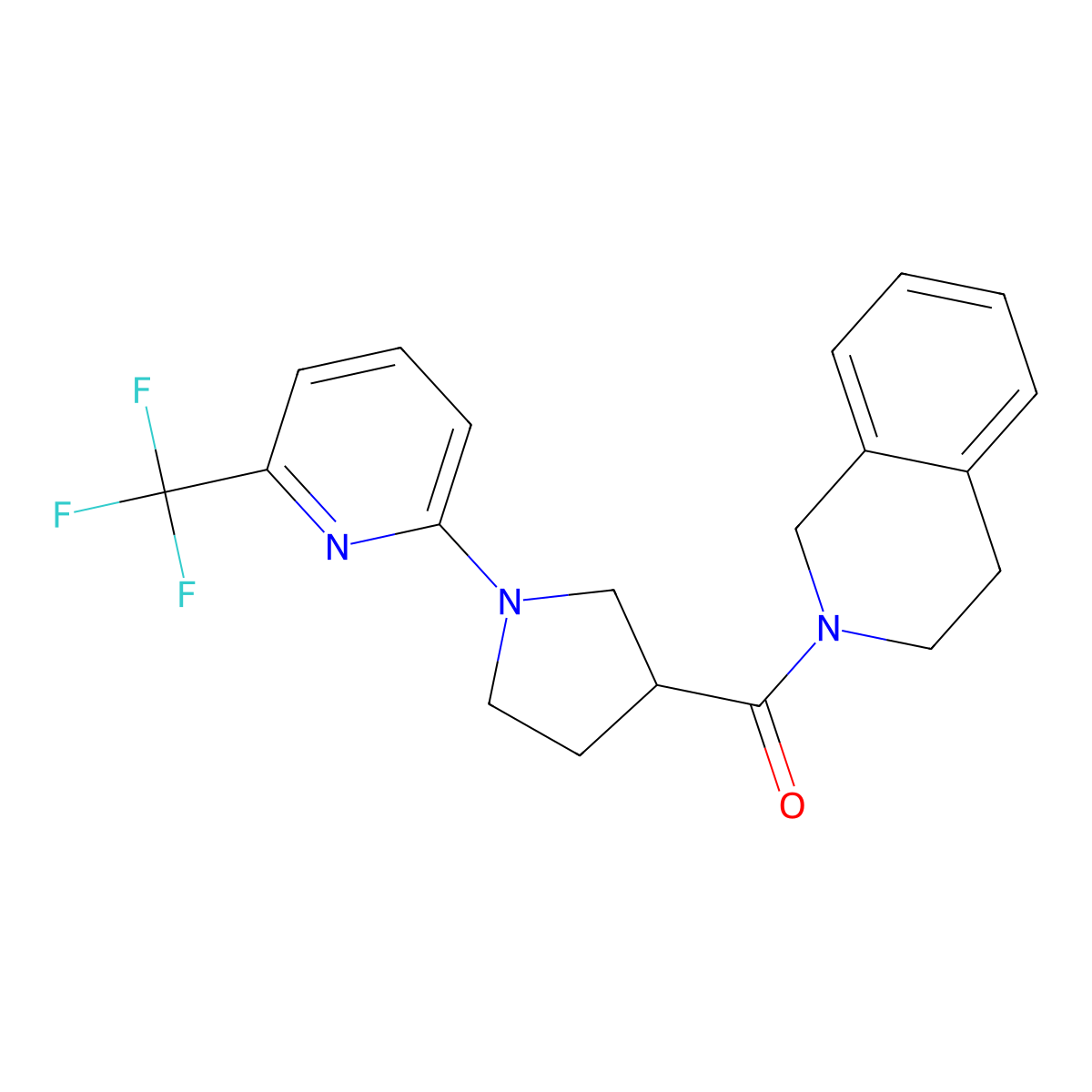 2-{1-[6-(Trifluoromethyl)pyridin-2-yl]pyrrolidine-3-carbonyl}-1,2,3,4-tetrahydroisoquinoline molecular structure, CAS 3054635-95-6