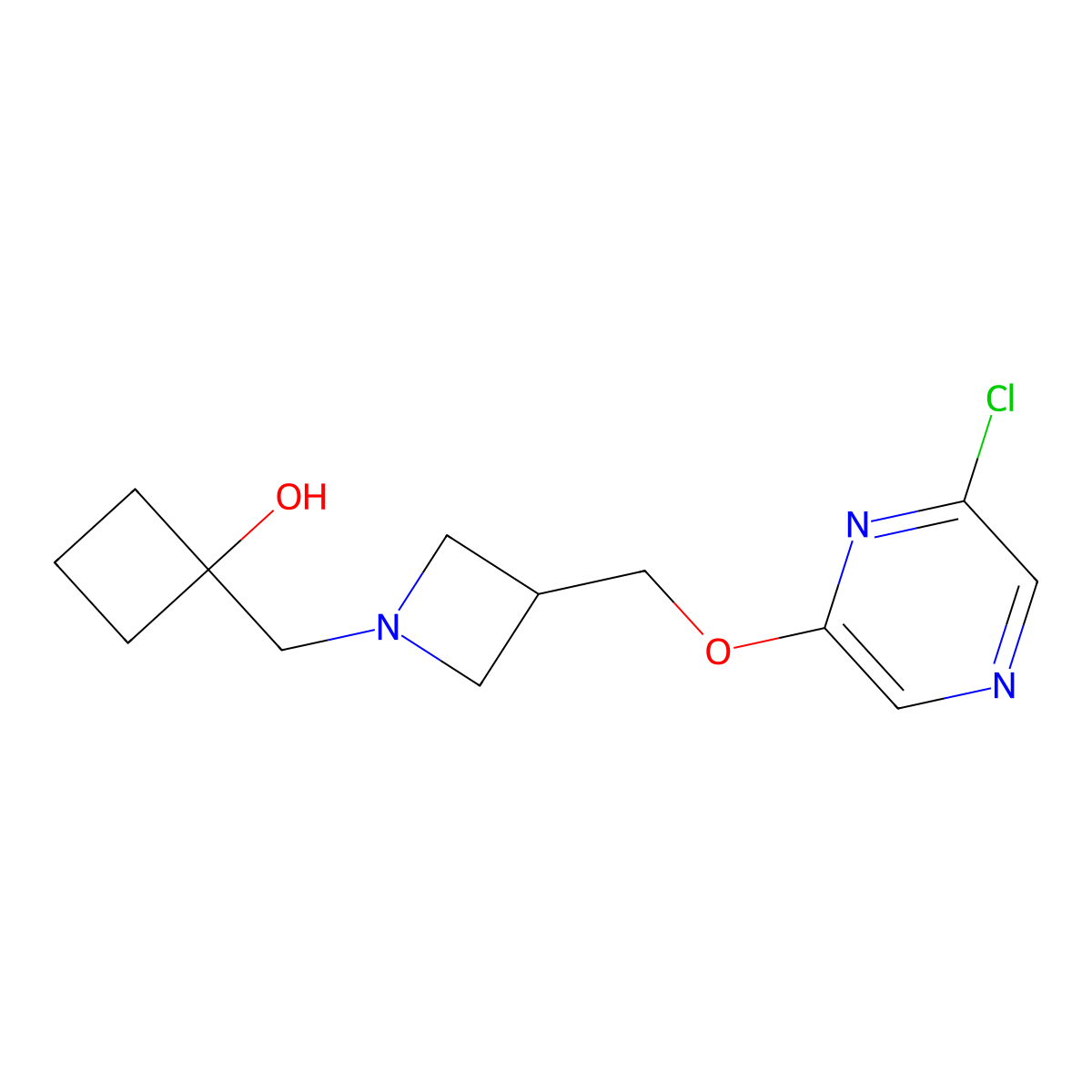 1-[(3-{[(6-Chloropyrazin-2-yl)oxy]methyl}azetidin-1-yl)methyl]cyclobutan-1-ol molecular structure, CAS 3054636-00-6