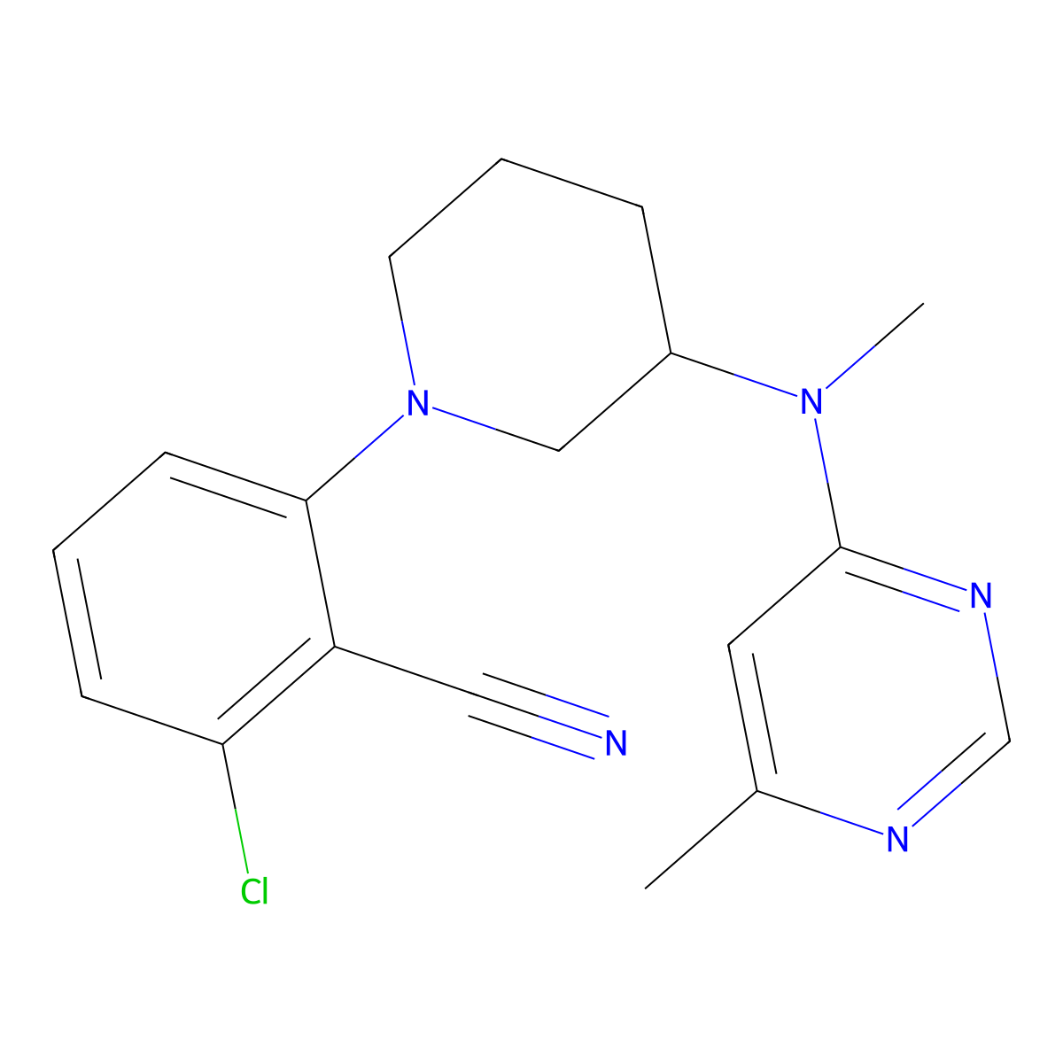 2-Chloro-6-{3-[methyl(6-methylpyrimidin-4-yl)amino]piperidin-1-yl}benzonitrile molecular structure, CAS 3054636-02-8