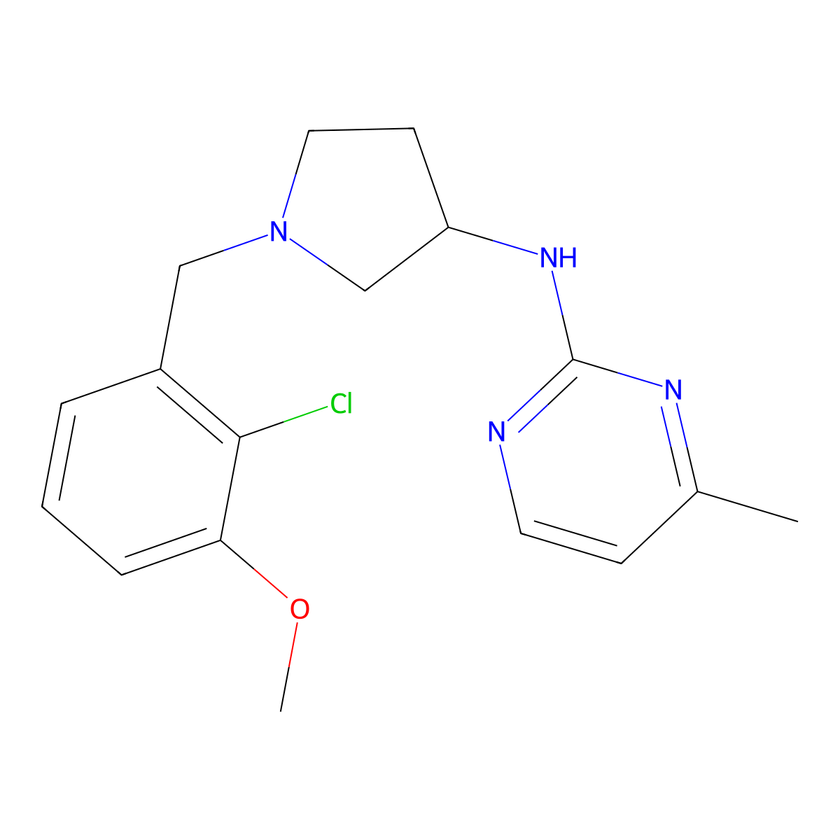 N-{1-[(2-chloro-3-methoxyphenyl)methyl]pyrrolidin-3-yl}-4-methylpyrimidin-2-amine molecular structure, CAS 3054636-03-9