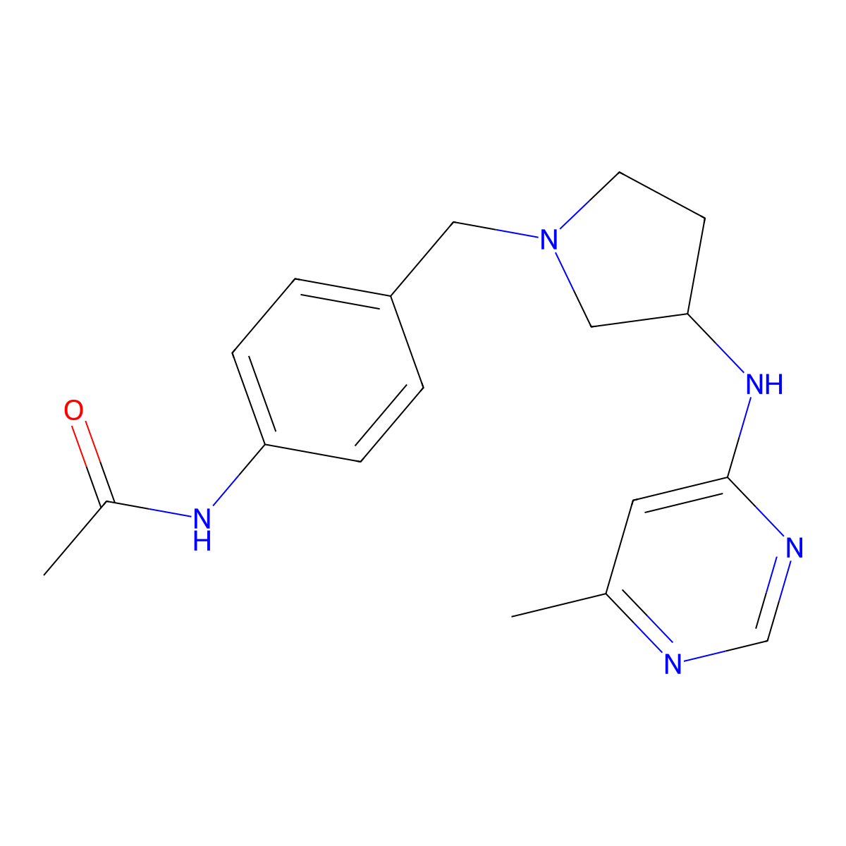 N-[4-({3-[(6-methylpyrimidin-4-yl)amino]pyrrolidin-1-yl}methyl)phenyl]acetamide molecular structure, CAS 3054636-04-0