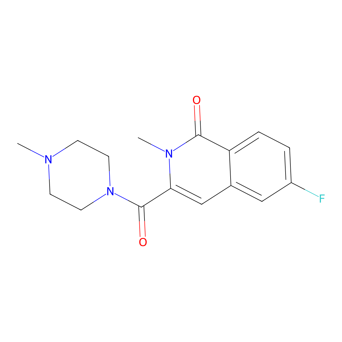 6-Fluoro-2-methyl-3-(4-methylpiperazine-1-carbonyl)-1,2-dihydroisoquinolin-1-one molecular structure, CAS 3054636-06-2