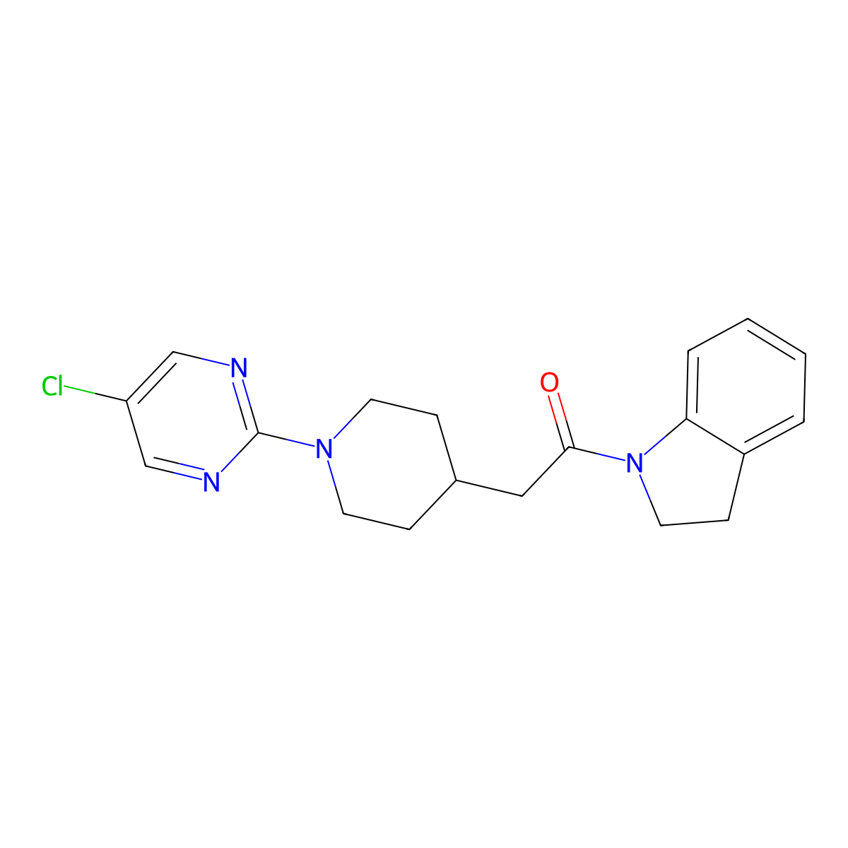 2-[1-(5-chloropyrimidin-2-yl)piperidin-4-yl]-1-(2,3-dihydro-1H-indol-1-yl)ethan-1-one molecular structure, CAS 3054636-08-4