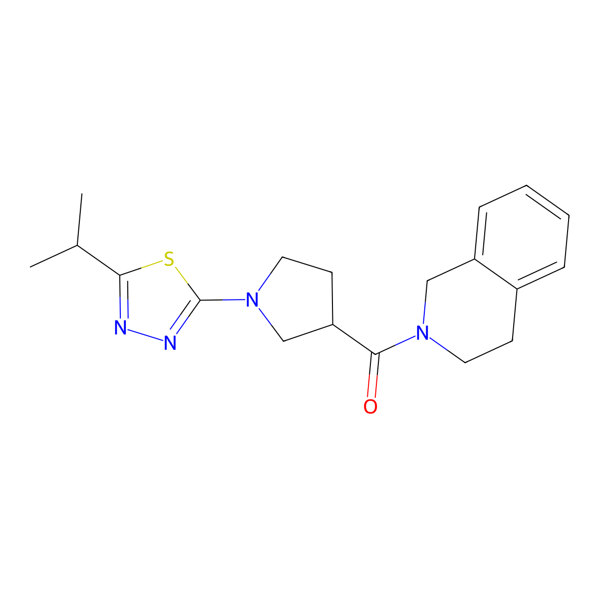 2-{1-[5-(Propan-2-yl)-1,3,4-thiadiazol-2-yl]pyrrolidine-3-carbonyl}-1,2,3,4-tetrahydroisoquinoline molecular structure, CAS 3054636-09-5