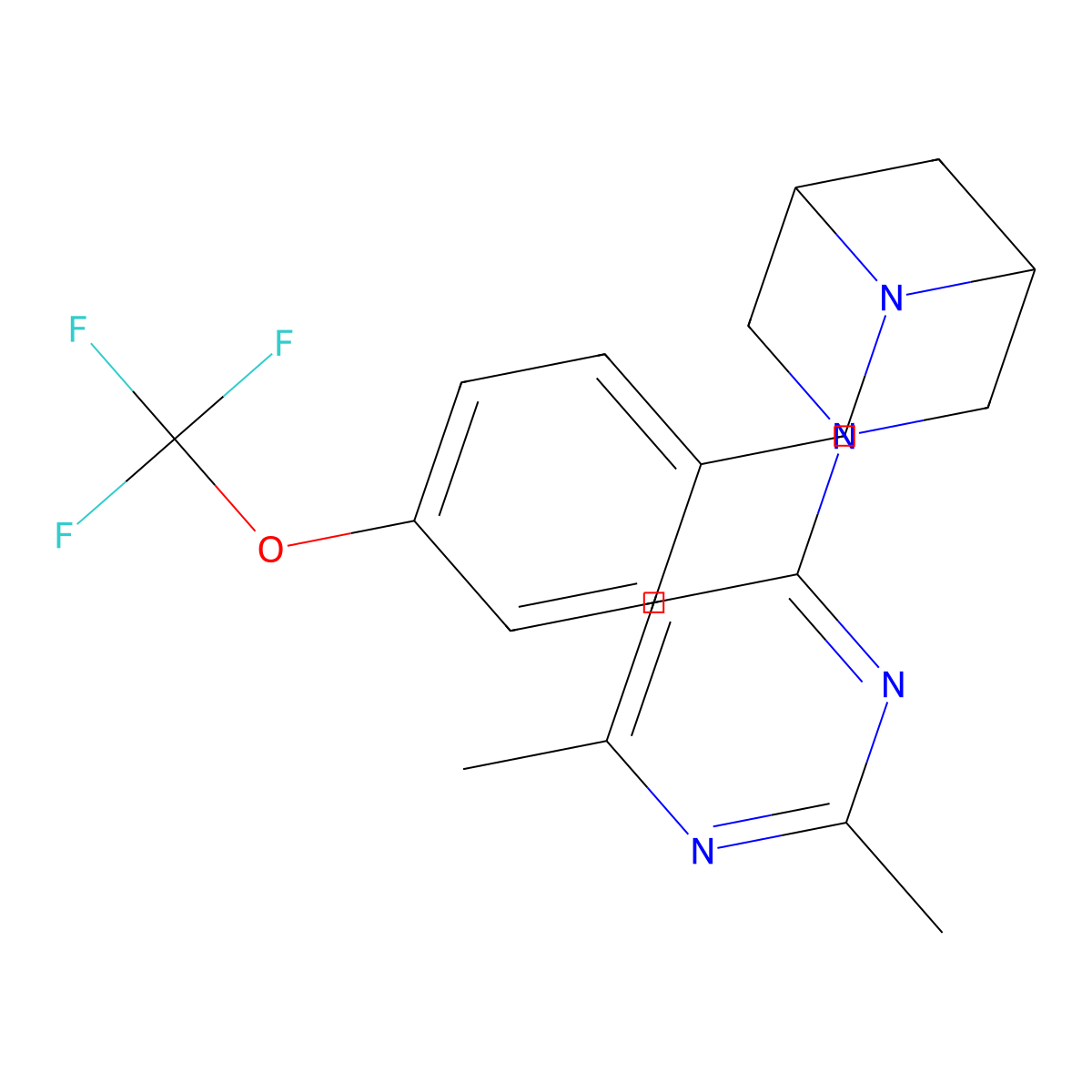 3-(2,6-Dimethylpyrimidin-4-yl)-6-{[4-(trifluoromethoxy)phenyl]methyl}-3,6-diazabicyclo[3.1.1]heptane molecular structure, CAS 3054636-12-0