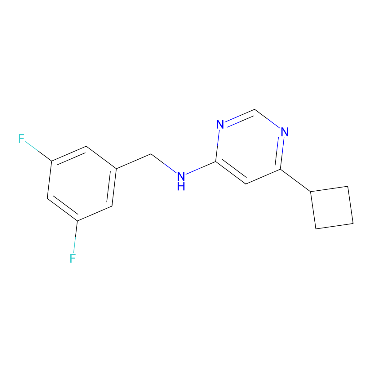 6-cyclobutyl-N-[(3,5-difluorophenyl)methyl]pyrimidin-4-amine molecular structure, CAS 3054636-15-3