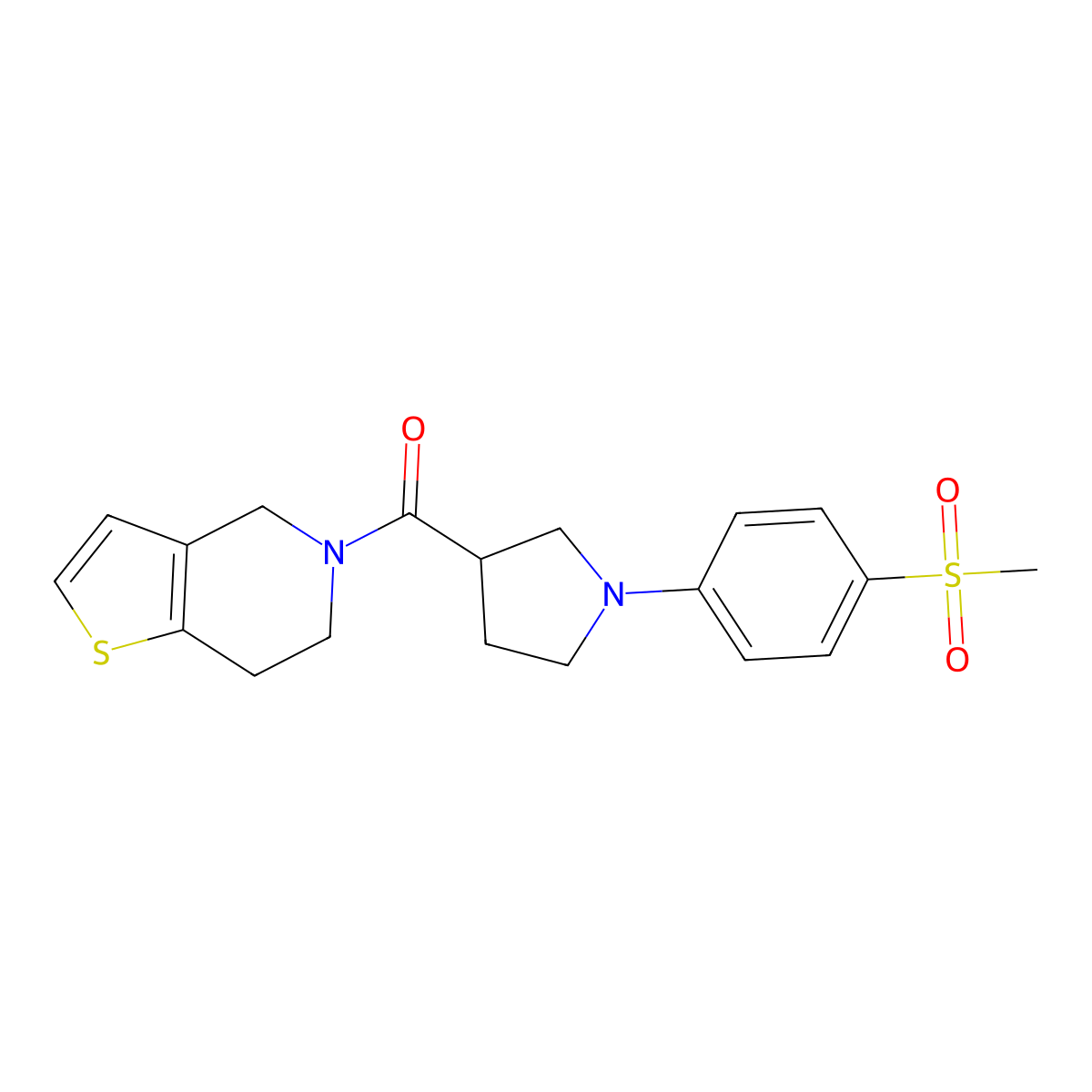 1-(4-methanesulfonylphenyl)-3-{4H,5H,6H,7H-thieno[3,2-c]pyridine-5-carbonyl}pyrrolidine molecular structure, CAS 3054636-17-5