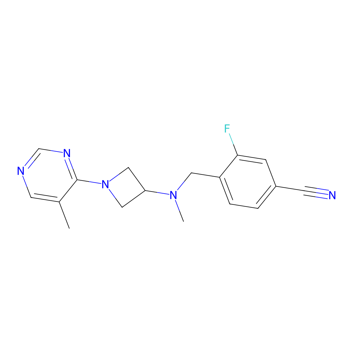 3-Fluoro-4-({methyl[1-(5-methylpyrimidin-4-yl)azetidin-3-yl]amino}methyl)benzonitrile molecular structure, CAS 3054636-20-0