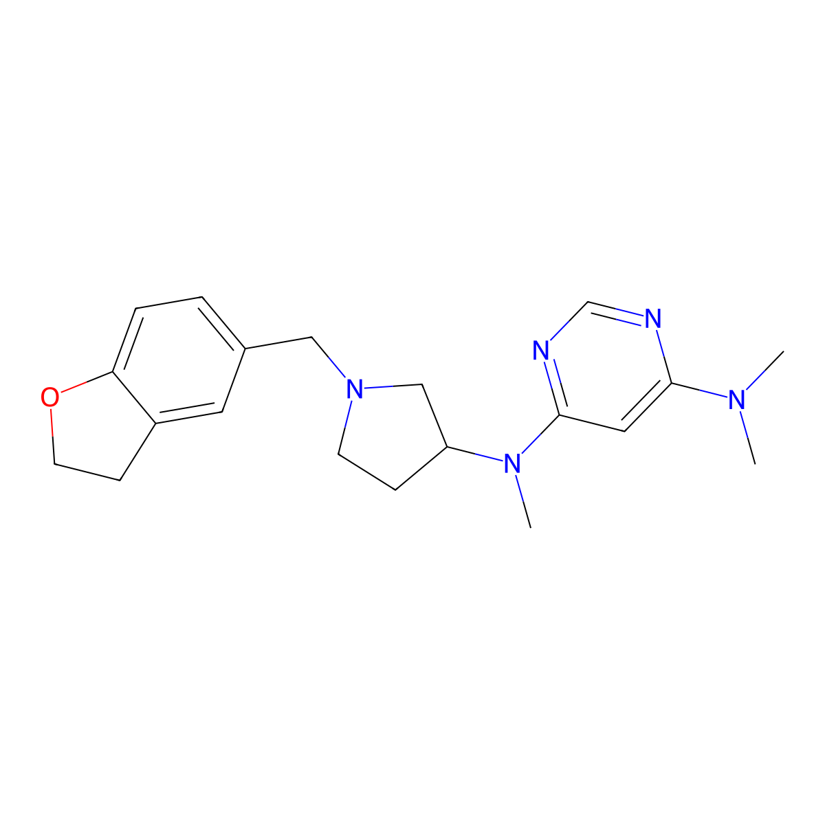 N4-{1-[(2,3-dihydro-1-benzofuran-5-yl)methyl]pyrrolidin-3-yl}-N4,N6,N6-trimethylpyrimidine-4,6-diamine molecular structure, CAS 3054636-22-2