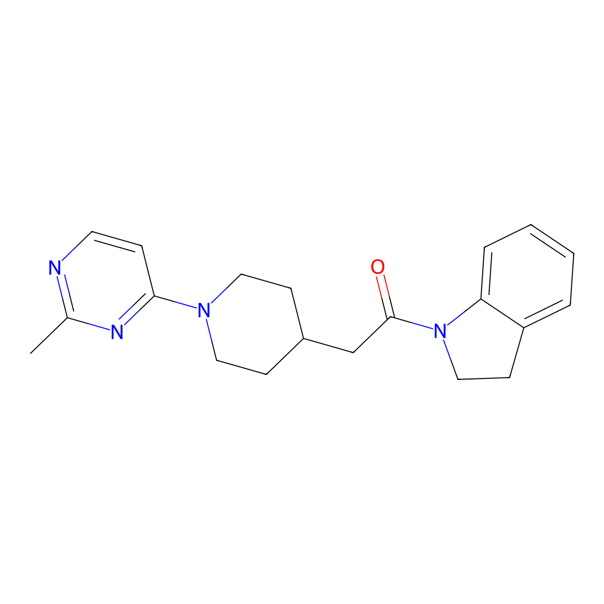 1-(2,3-dihydro-1H-indol-1-yl)-2-[1-(2-methylpyrimidin-4-yl)piperidin-4-yl]ethan-1-one molecular structure, CAS 3054636-24-4