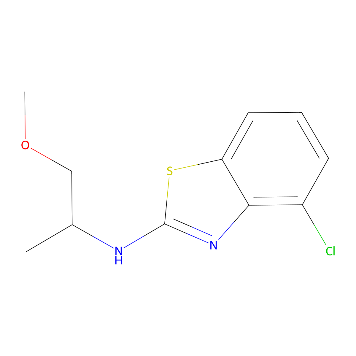 4-chloro-N-(1-methoxypropan-2-yl)-1,3-benzothiazol-2-amine molecular structure, CAS 3054636-30-2