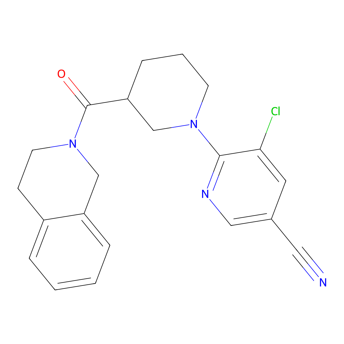 5-Chloro-6-[3-(1,2,3,4-tetrahydroisoquinoline-2-carbonyl)piperidin-1-yl]pyridine-3-carbonitrile molecular structure, CAS 3054636-31-3