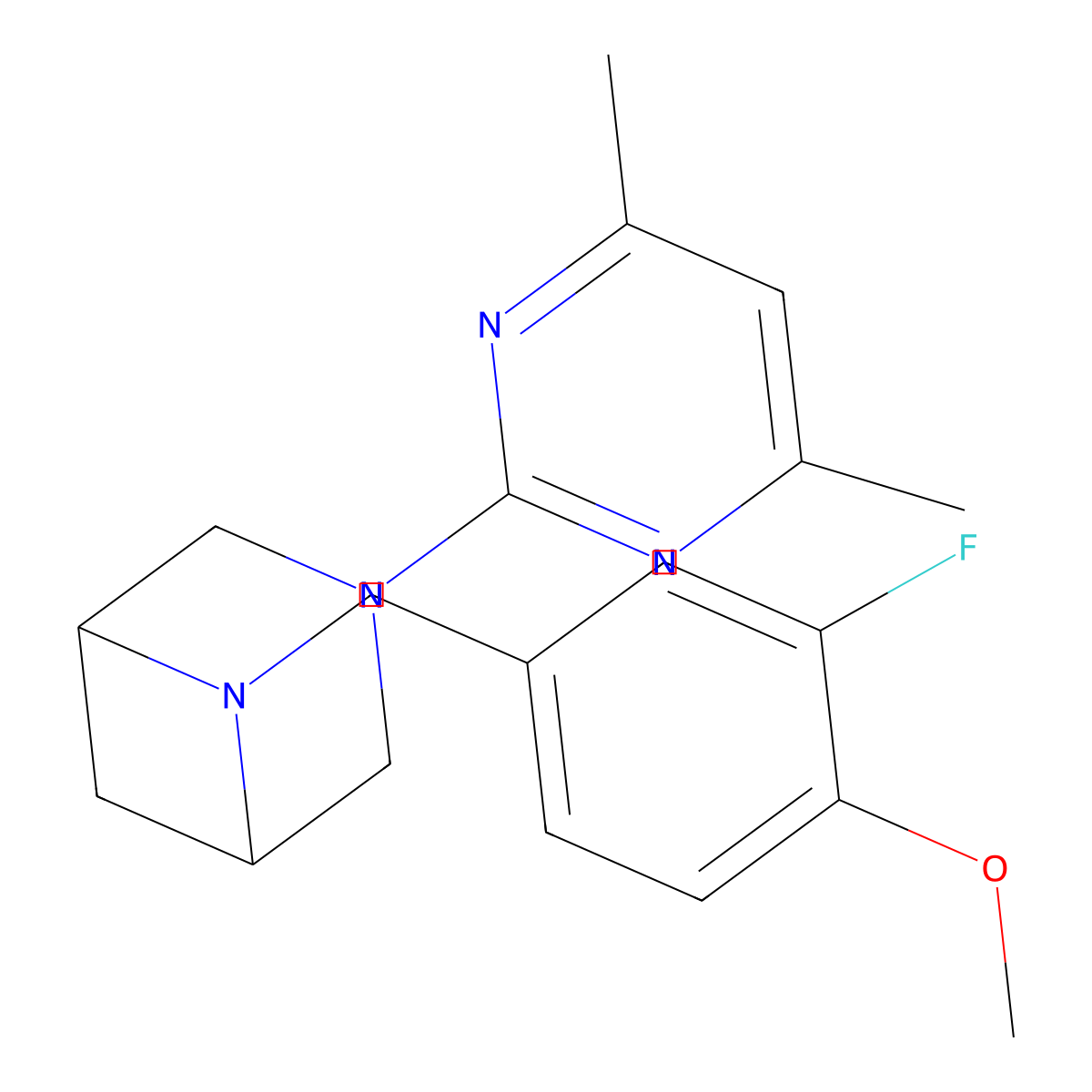 3-(4,6-Dimethylpyrimidin-2-yl)-6-[(3-fluoro-4-methoxyphenyl)methyl]-3,6-diazabicyclo[3.1.1]heptane molecular structure, CAS 3054636-32-4