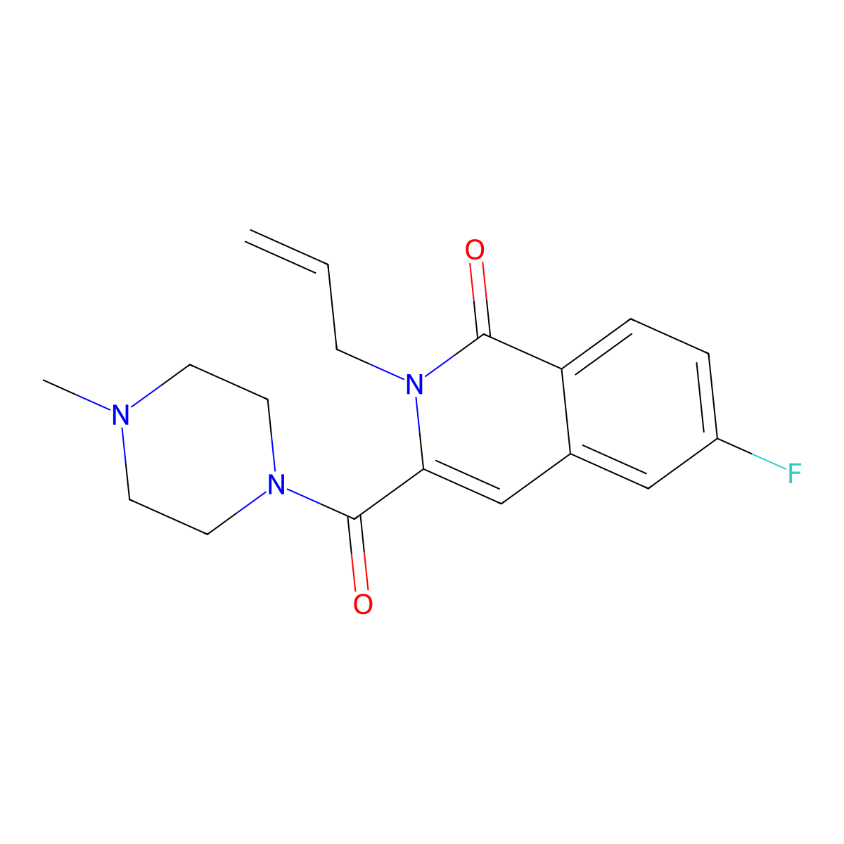6-Fluoro-3-(4-methylpiperazine-1-carbonyl)-2-(prop-2-en-1-yl)-1,2-dihydroisoquinolin-1-one molecular structure, CAS 3054636-38-0
