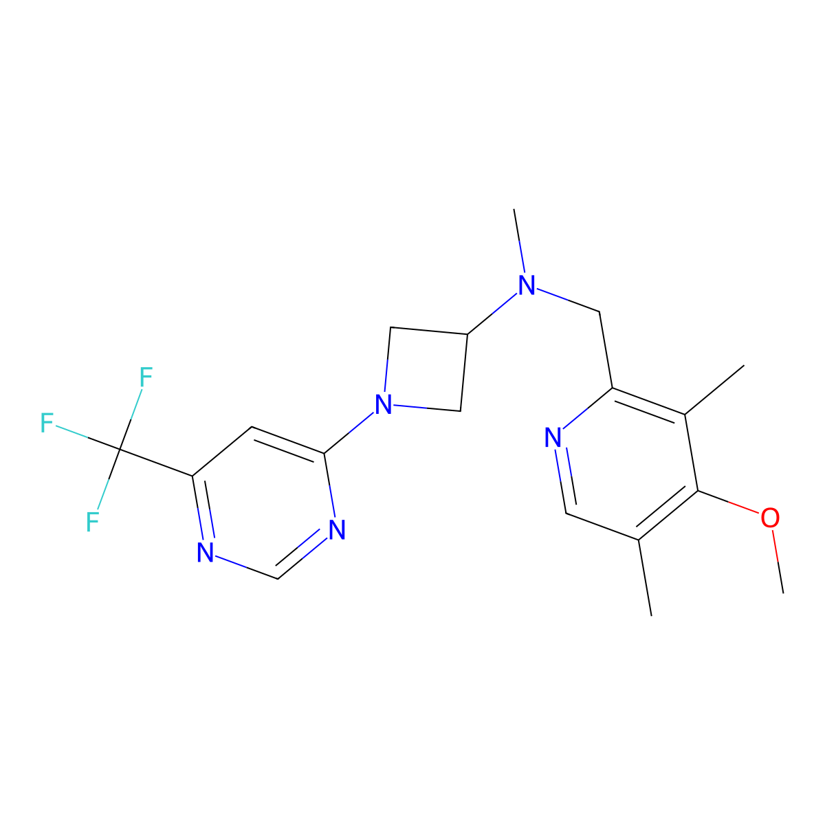 N-[(4-methoxy-3,5-dimethylpyridin-2-yl)methyl]-N-methyl-1-[6-(trifluoromethyl)pyrimidin-4-yl]azetidin-3-amine molecular structure, CAS 3054636-40-4