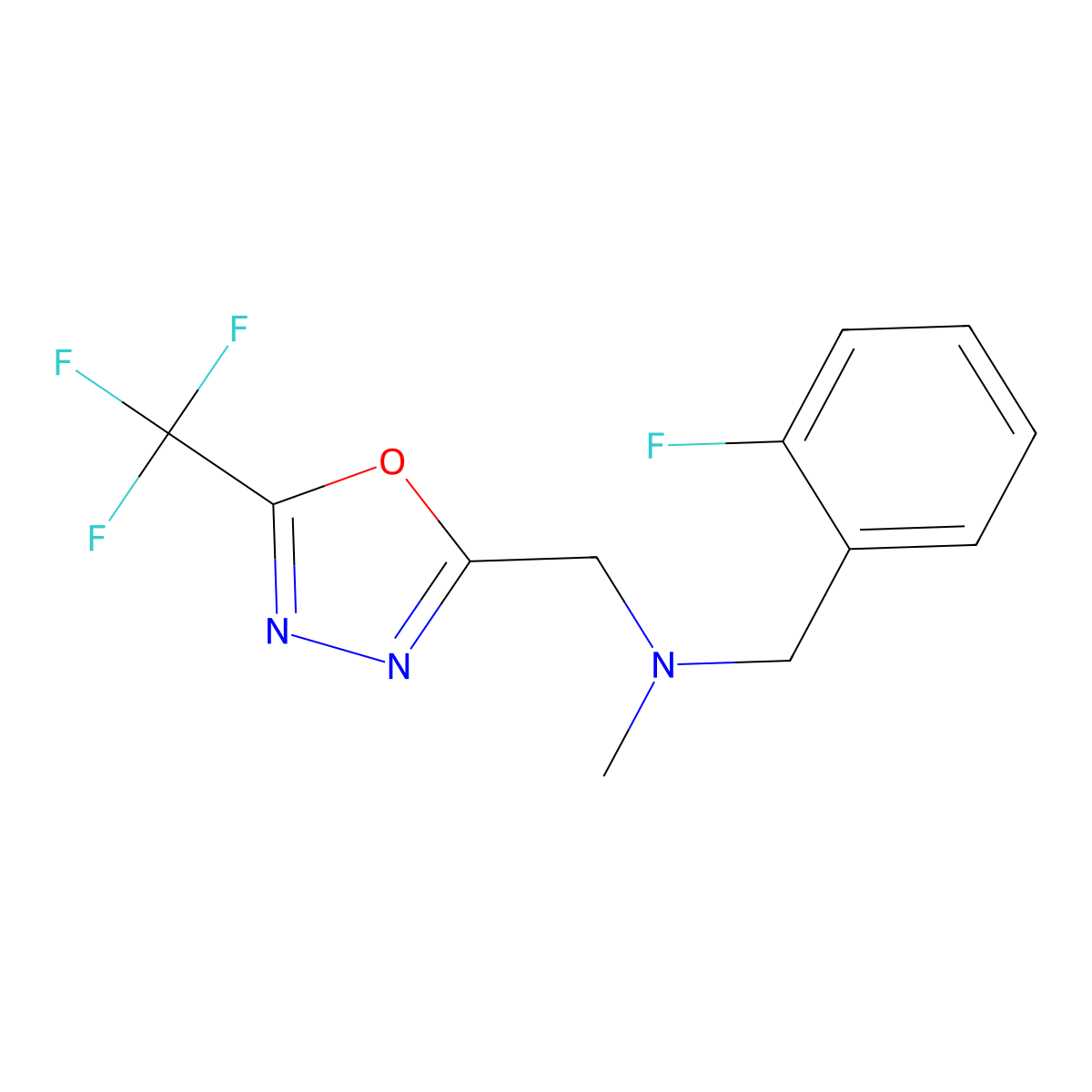 [(2-Fluorophenyl)methyl](methyl){[5-(trifluoromethyl)-1,3,4-oxadiazol-2-yl]methyl}amine molecular structure, CAS 3054636-41-5