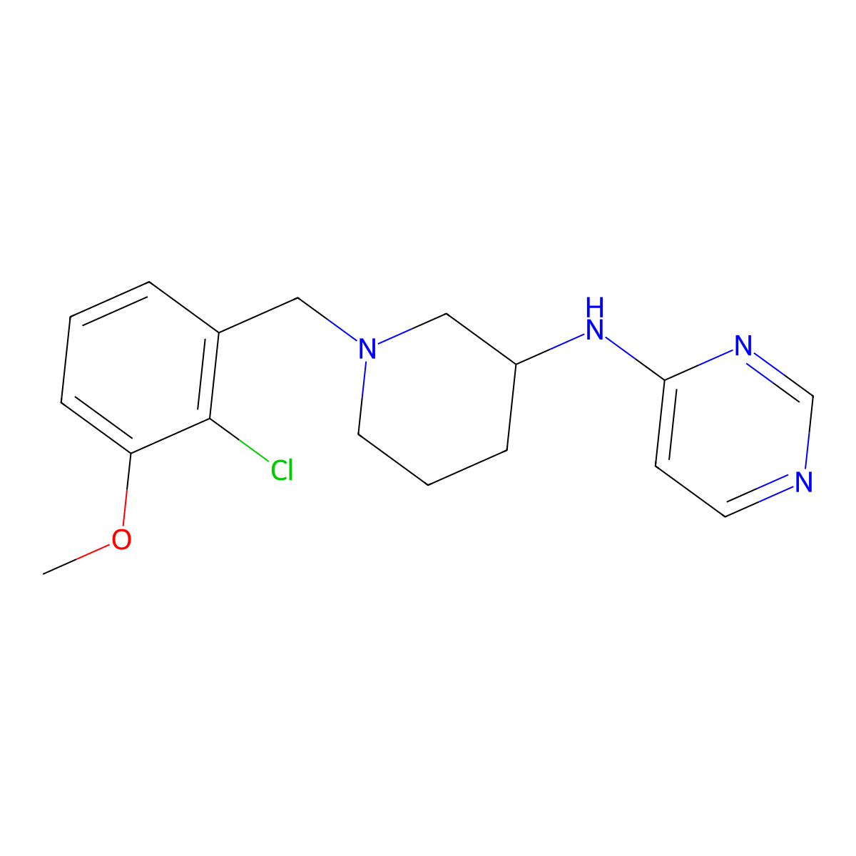 N-{1-[(2-chloro-3-methoxyphenyl)methyl]piperidin-3-yl}pyrimidin-4-amine molecular structure, CAS 3054636-50-6
