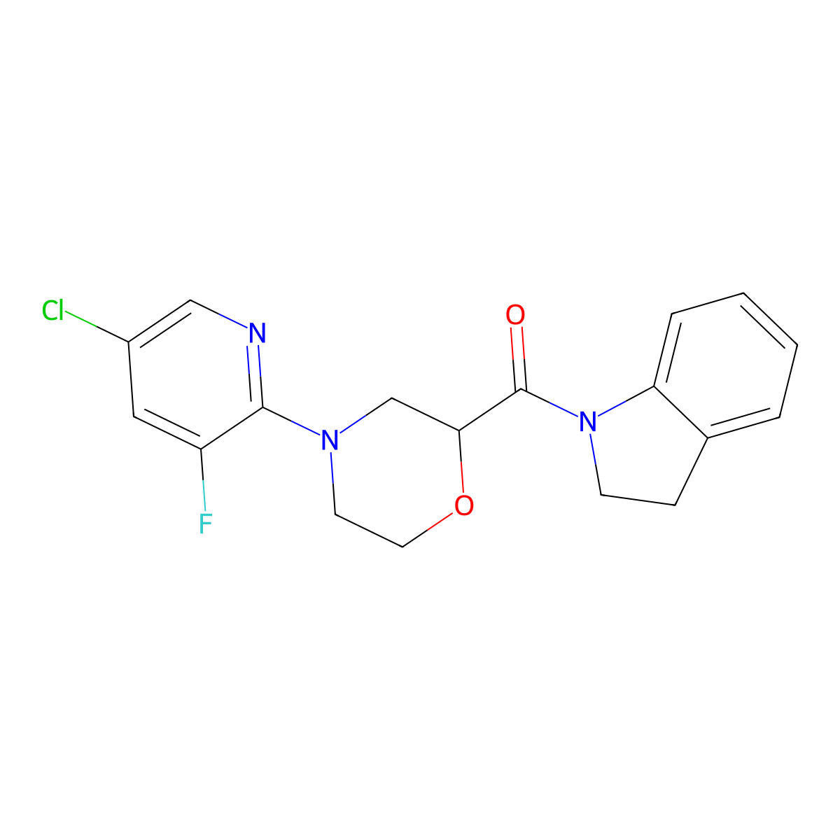 1-[4-(5-chloro-3-fluoropyridin-2-yl)morpholine-2-carbonyl]-2,3-dihydro-1H-indole molecular structure, CAS 3054636-52-8