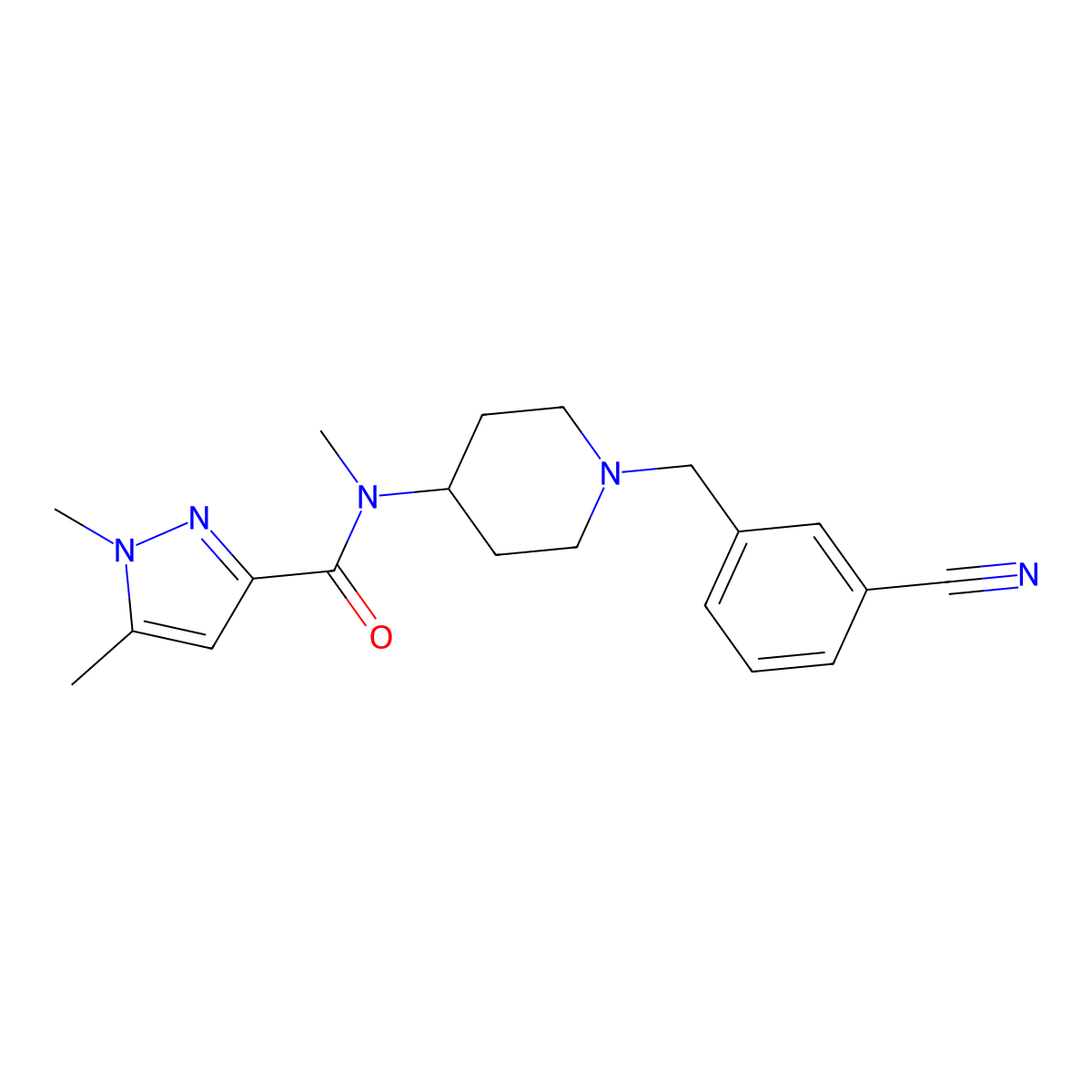 N-{1-[(3-cyanophenyl)methyl]piperidin-4-yl}-N,1,5-trimethyl-1H-pyrazole-3-carboxamide molecular structure, CAS 3054636-53-9