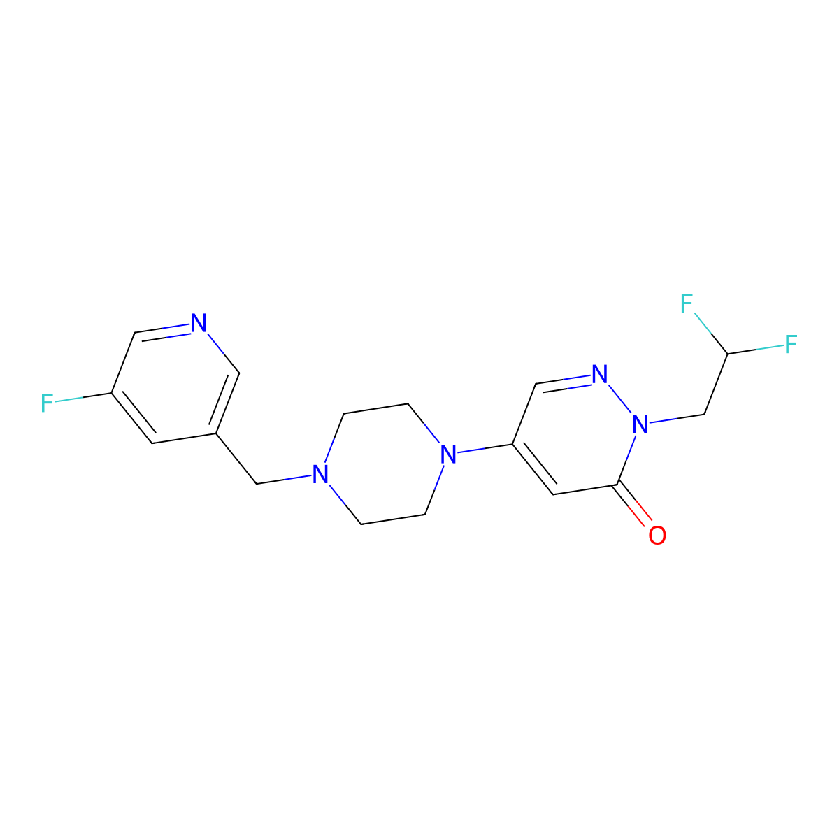 2-(2,2-Difluoroethyl)-5-{4-[(5-fluoropyridin-3-yl)methyl]piperazin-1-yl}-2,3-dihydropyridazin-3-one molecular structure, CAS 3054636-54-0
