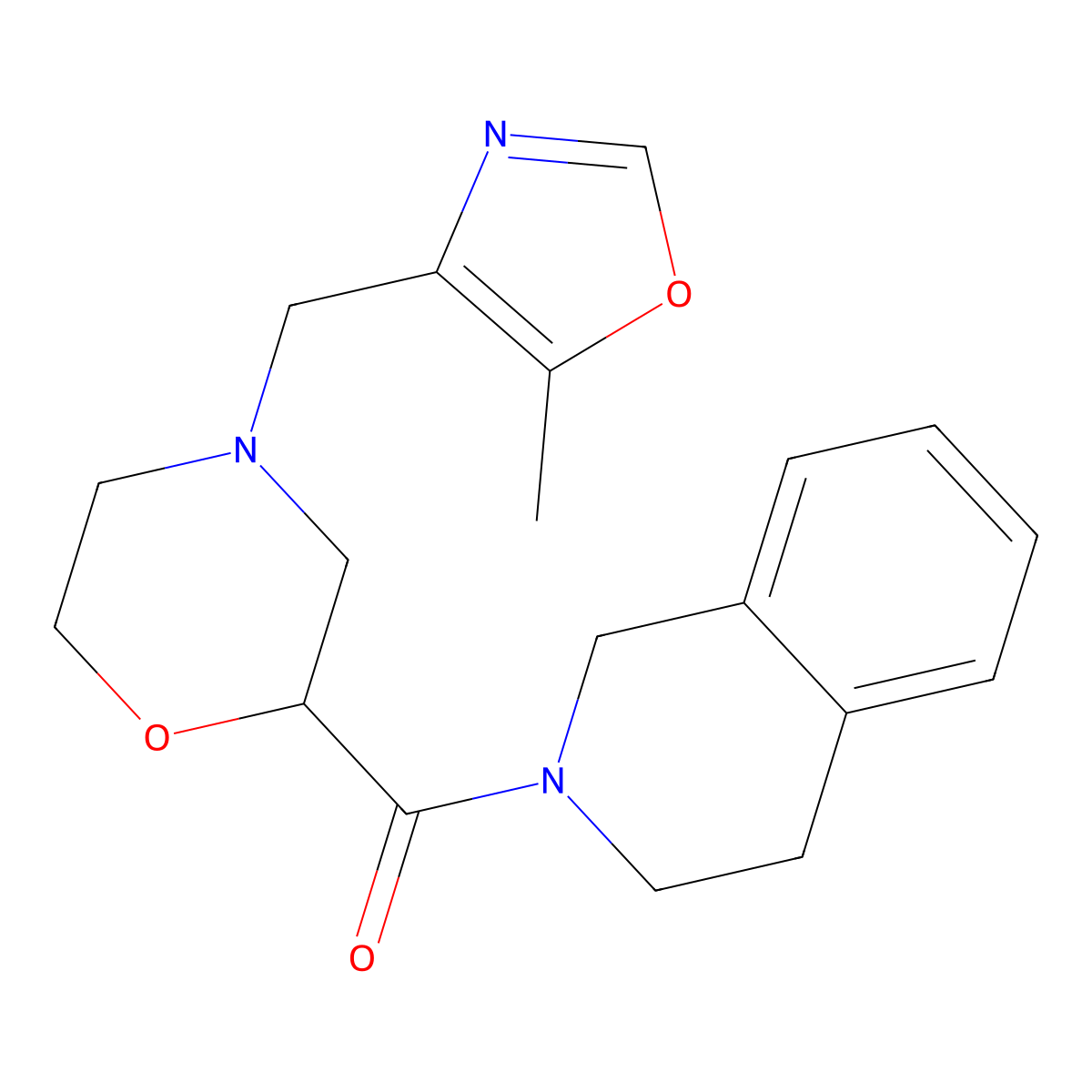 2-{4-[(5-Methyl-1,3-oxazol-4-yl)methyl]morpholine-2-carbonyl}-1,2,3,4-tetrahydroisoquinoline molecular structure, CAS 3054636-59-5